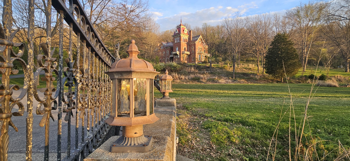 Ornamental lantern and historic grounds in Switzerland County, Indiana