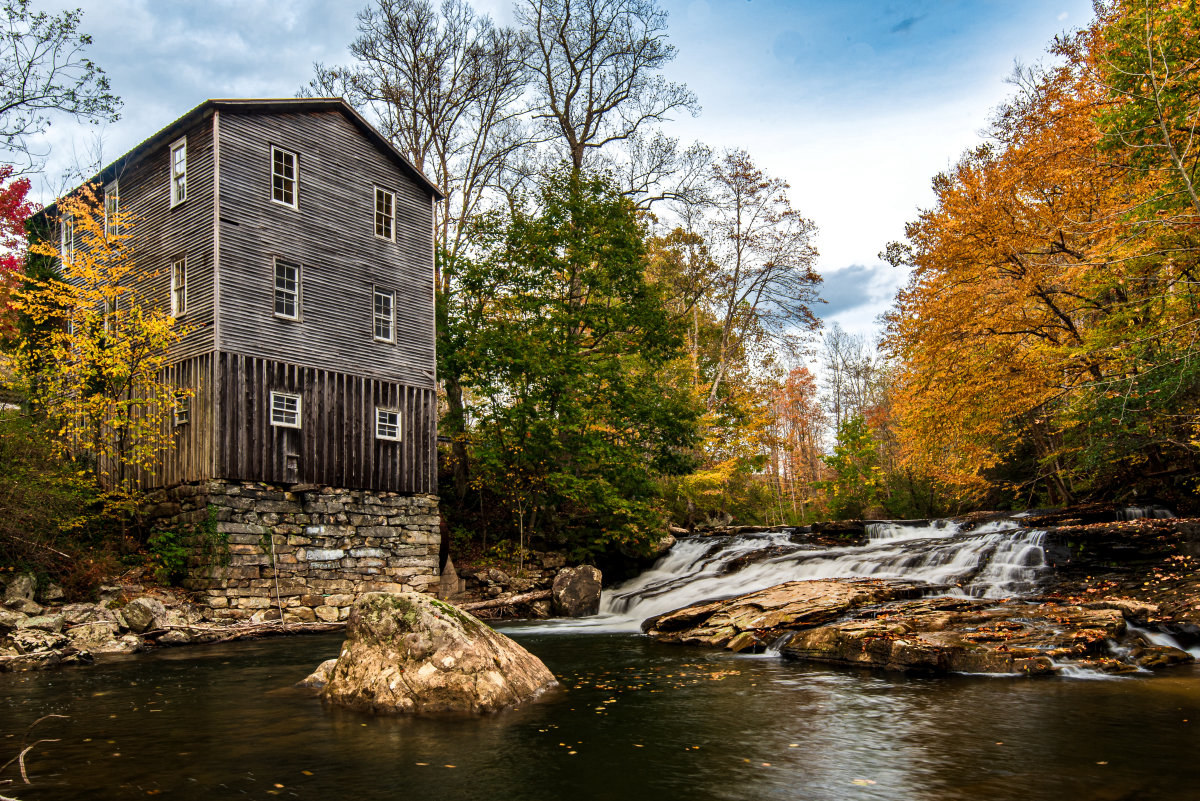 Fiddler's Mill beside a waterfall in Upshur County, West Virginia