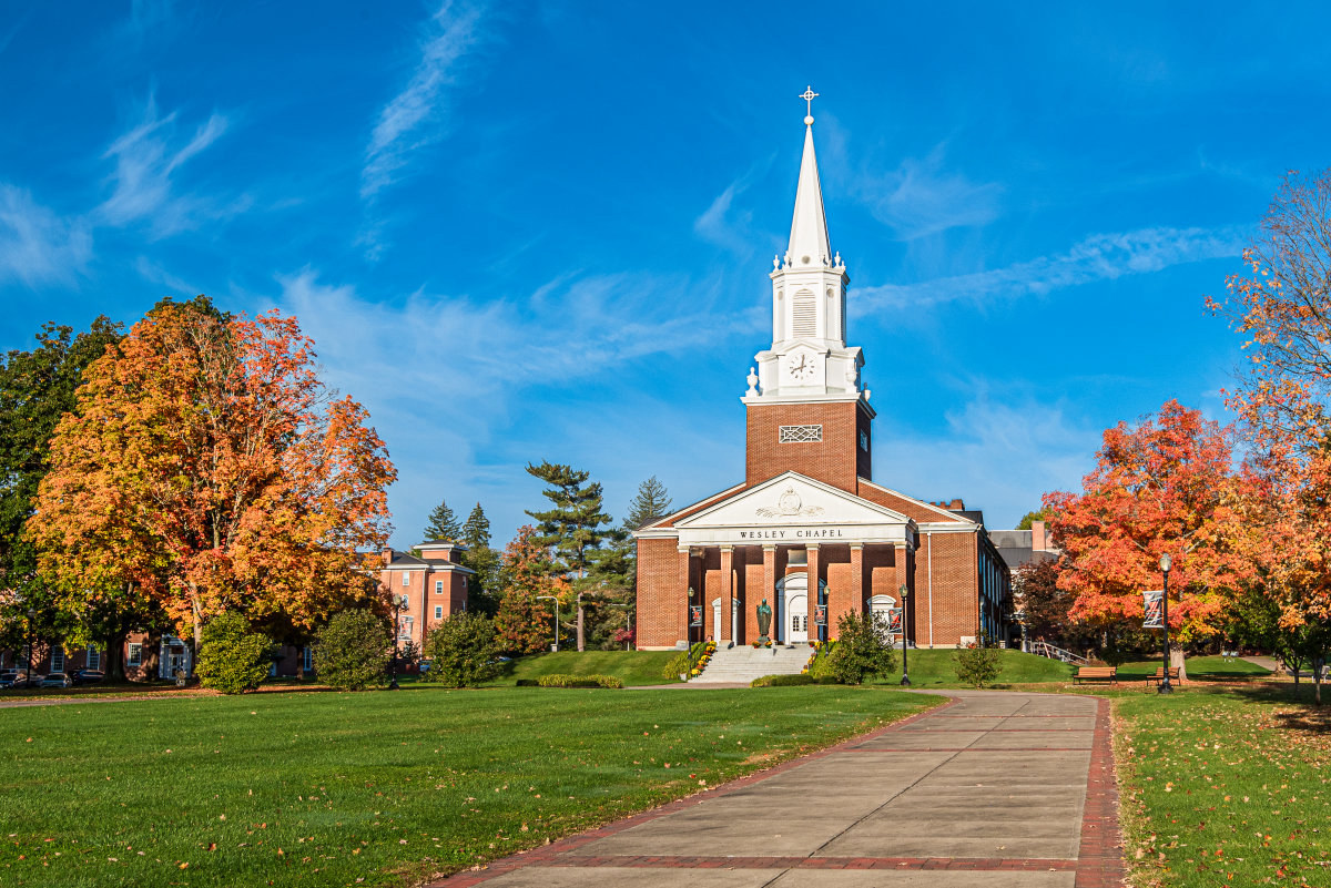 Wesley Chapel at West Virginia Wesleyan College in autumn